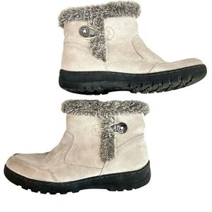 Khombu‎ Boots Womens 8 M Iris Ankle Winter 1527296 Beige Leather Zipper Faux Fur